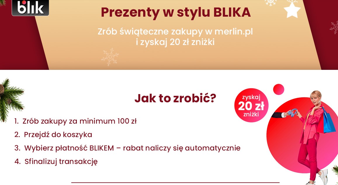 20 zł zniżki na zakupy w Merlin.pl przy płatności BLIK