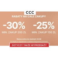 -30% rabatu przy MWZ 200 zł i -25% rabatu przy MWZ 150 zł w CCC